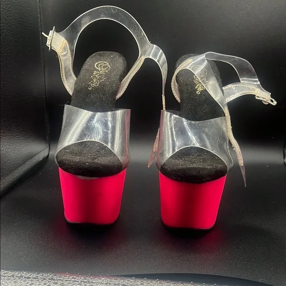 Pleaser Pink Heels with Clear Straps - Picture 2 of 3
